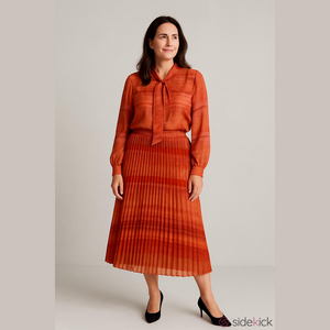 Eloquii Orange Button Up Blouse and Ombre Pleated Midi Skirt - Size 18 (NWT)
